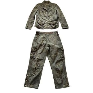 Blue Willi's Jacket Cargo Pants Suit Set Womens 40 US Large Camoflauge Floral Bo